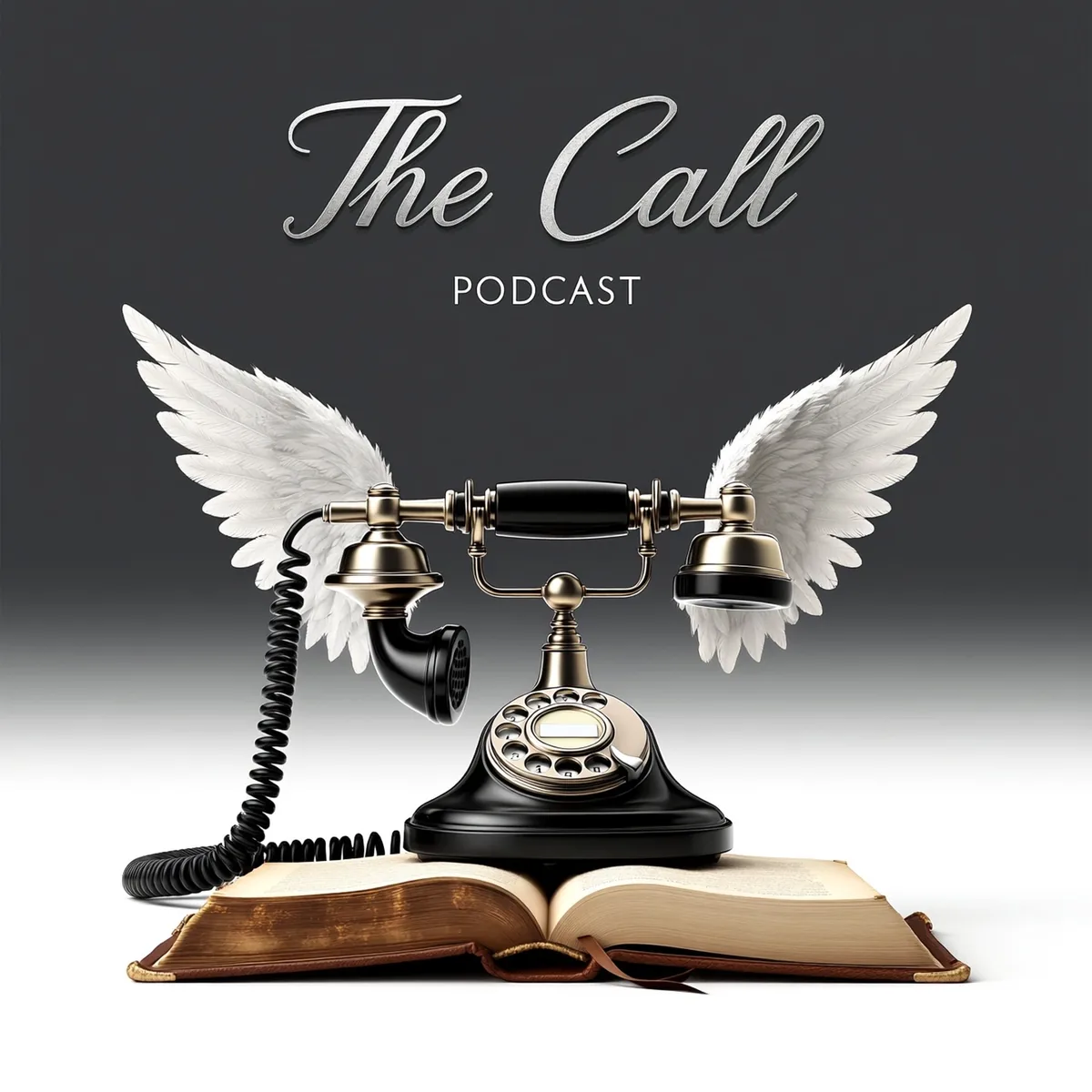 The Call Podcast emblem: a winged telephone on an open Bible